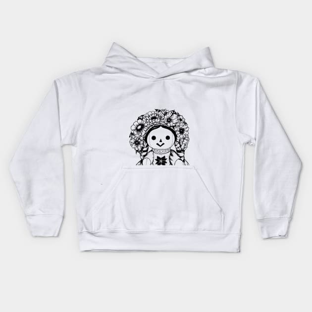 Floral Mexican Doll Kids Hoodie by Akbaly